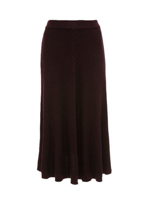 Victoria Beckham Ribbed Knit gonna Midi In Merlot Victoria Beckham | 1425KSK006803A2757 MERLOT